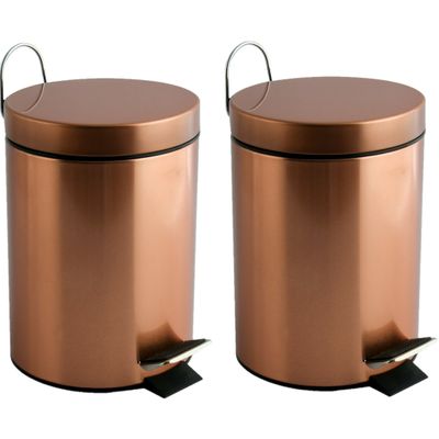 Prullenbak/pedaalemmer - 2x - metaal - koper kleurig - 3 liter - 17 x 25 cm - Badkamer/toilet