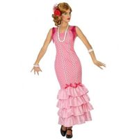 Spaanse flamencodanseres jurk roze verkleed kostuum voor dames - thumbnail