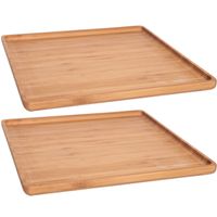 Set van 4x stuks bamboe houten dienbladen met opstaande rand 26 x 26 cm vierkant