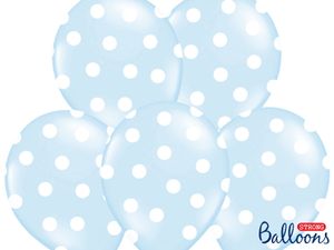 Ballon baby blauw pastel met witte stippen 6 stuks