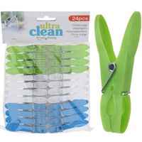 24x Wasgoedknijpers groen/blauw/wit van kunststof 7,5 cm   -