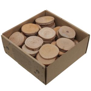 Decoratie boomschijfjes - 60x st - 3-7 cm - houten - rond - boomschors schijven