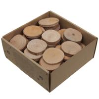 Decoratie boomschijfjes - 60x st - 3-7 cm - houten - rond - boomschors schijven