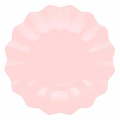 Feestbordjes met schulprand - 8x - baby roze - rond - karton - 27cm
