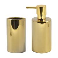 Badkamer accessoires set - zeeppompje/drinkbeker - porselein - goud