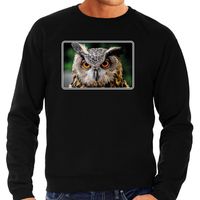 Dieren sweater / trui met uilen foto zwart voor heren - thumbnail