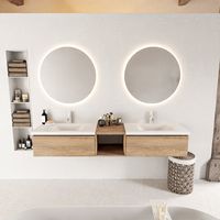 MONDIAZ BUKLA 200cm badmeubel met open module 40 kleur Washed Oak met 2 lades. Wastafel CLOUD dubbel 2 kraangaten kleur Talc.