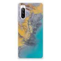 Sony Xperia 10 III TPU Siliconen Hoesje Marble Blue Gold - thumbnail