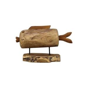 Decoratieve vis op voet - groot - teak