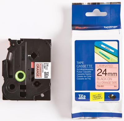 Brother TZe tape voor P-Touch 24 mm, zwart op fluo oranje