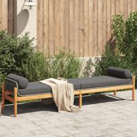 Tuinbank met kussen poly rattan acacia grijs - thumbnail