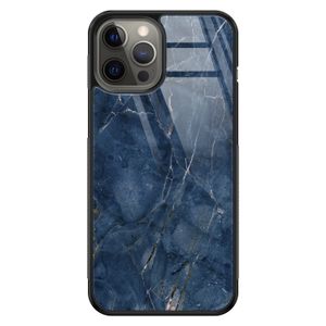iPhone 12 Pro Max glazen hardcase - Marmer navy blauw