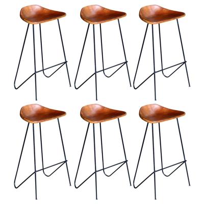Barstoelen 6 st echt leer bruin