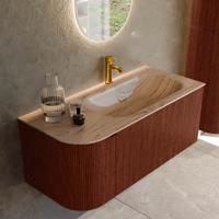 Badmeubel Mondiaz Kurve-Dlux | 105 cm | Meubelkleur Ruby | Wastafelkleur Arena | Solid surface | Wasbak rechter zijde spoelbak | 1 kraangat