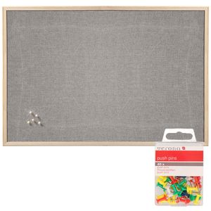 Prikbord incl. 40x punaises gekleurd - textiel - 60 x 80 cm - lichtgrijs