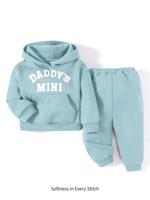 Bon&Bon Baby Boy Letter Graphic Hooded Thermal Sweatshirt And Jogger Pants Set Blue / 6-9M