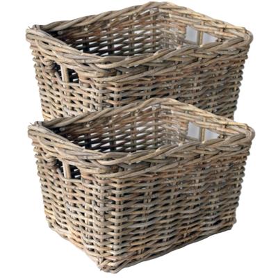 Opbergmand - 2x - bruin - 44 x 33 x 25 cm - rotan - gevlochten riet - mand - opbergen