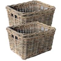 Opbergmand - 2x - bruin - 44 x 33 x 25 cm - rotan - gevlochten riet - mand - opbergen