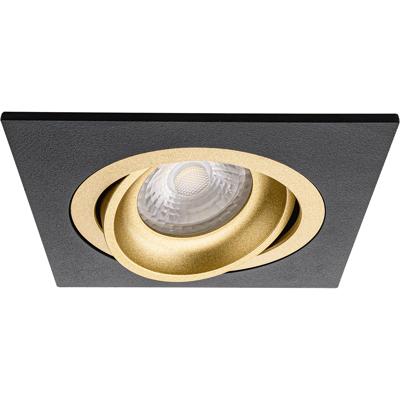 Spot Armatuur GU10 - Pragmi Boxy Pro - GU10 Inbouwspot - Vierkant - Zwart/Goud - Kantelbaar - 92mm