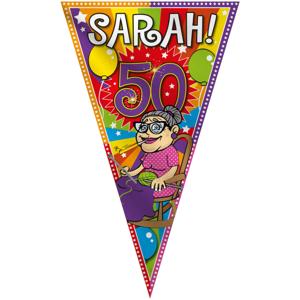 Mega vlag Sarah - 90 x 150 cm - polyester - 50 jaar verjaardag versiering