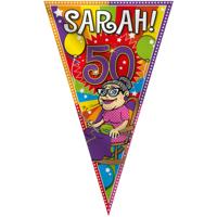 Mega vlag Sarah - 90 x 150 cm - polyester - 50 jaar verjaardag versiering