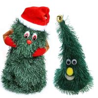 Zingende en dansende kerstboom figuren - 2x st - H16 en H20 cm - groen - thumbnail