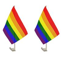 Set van 2x stuks regenboog autoraamvlag 28 x 44 cm
