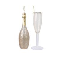 Decoris Kersthangers - champagne glazen - 2x - 12,5 cm