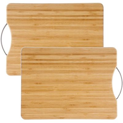 2x Stuks snijplank met metalen handvat 42 x 30 cm van bamboe hout