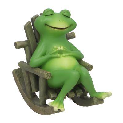 Gerimport Tuinbeeld kikker op schommelstoel - groen - kunststeen - 13 x 18 cm Gerimport Tuinbeeld kikker op schommelstoel - groen - kunststeen - 13 x 18 cm