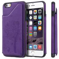 Voor iPhone 6 plus Kat boom reliëf patroon schokbestendige beschermhoes met kaartsleuven & fotolijstjes (paars)