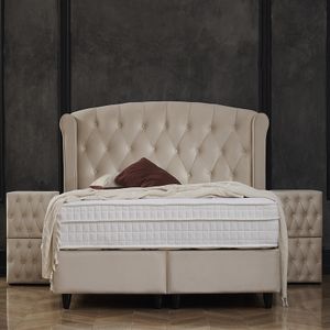 2-Persoons Boxspring Met Opbergruimte - Aurora - Beige 160x200 cm - Pocketvering - Inclusief Topper - Dekbed-Discounter.nl