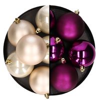 Decoris kerstballen - 12x st - 8 cm - parelmoet en paars - kunststof - Kerstbal - thumbnail