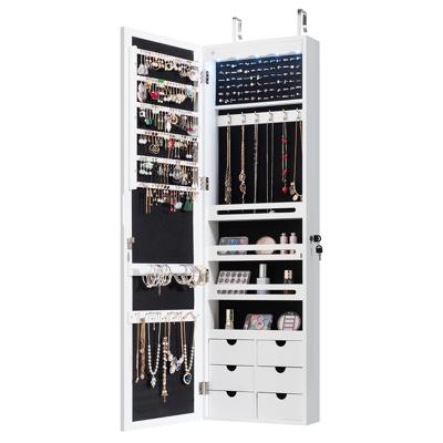 Juwelenkabinet met LED Afsluitbare Wand/Deur Juwelenkabinet met Spiegel & 6 Laden Wit