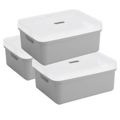Sunware opbergbox - 3x stuks - 24 liter - lichtgrijs - kunststof - transparante deksel - 45x35x18 cm Sunware opbergbox - 3x stuks - 24 liter - lichtgrijs - kunststof - transparante deksel - 45x35x18 cm