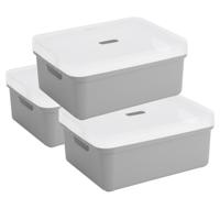 Sunware opbergbox - 3x stuks - 24 liter - lichtgrijs - kunststof - transparante deksel - 45x35x18 cm