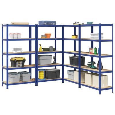 Opbergrekken 4 st 5-laags staal en bewerkt hout blauw
