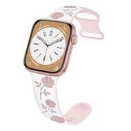 Siliconen bandje met rozen - Wit / roze - Geschikt voor Apple Watch 44mm / 45mm / 46mm / 49mm