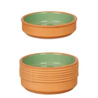 Set 8x tapas/creme brulee serveer schaaltjes terracotta/groen 16x4 cm - Snack en tapasschalen - thumbnail