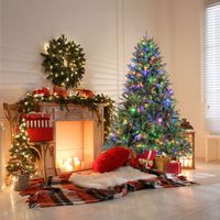 180 cm Geprefabriceerde Kunstkerstboom Opvouwbare Kerstspar met 1168 Takpunten 350 Veelkleurige en Warm Witte LED-Verlichting