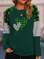 Valentine's Day Casual Crew Neck Loose Color Block T-Shirt - thumbnail