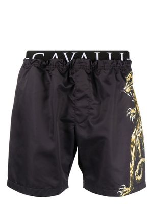 Roberto Cavalli short de bain à imprimé jaguar - Noir