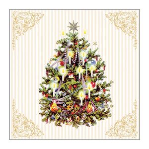Ambiente kerst thema servetten - 20x st - 33 x 33 cm - creme wit - kerstboom - Feestservetten