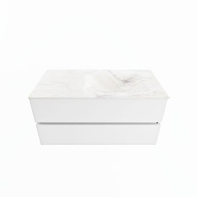 MONDIAZ VICA-DLUX 100cm badmeubel onderkast Talc 2 lades. Inbouw wastafel CLOUD rechts 1 kraangat, kleur Ostra.