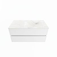 MONDIAZ VICA-DLUX 100cm badmeubel onderkast Talc 2 lades. Inbouw wastafel CLOUD rechts 1 kraangat, kleur Ostra.