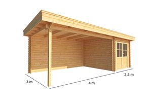 Blokhut met overkapping Lisa 650 cm bij 300 cm diep Plat dak - Warentuin Collection