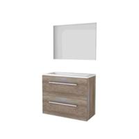 Basic-Line Basic 39 Badkamermeubelset - Ondiep - 80 x 39 cm - Met Grepen - 2 Lades - Acryl Wastafel - 1 Kraangat - Spiegel - Scotch Oak