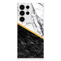 Samsung Galaxy S23 Ultra | TPU | Siliconen hoesje | Marmer Wit Zwart - Origineel Cadeau Man
