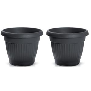 Plantenpot/bloempot Roma Garden - 2x - buiten/binnen - kunststof - antraciet - D27,5 x H27,5 cm