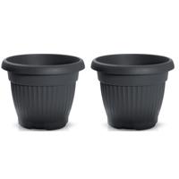 Plantenpot/bloempot Roma Garden - 2x - buiten/binnen - kunststof - antraciet - D27,5 x H27,5 cm